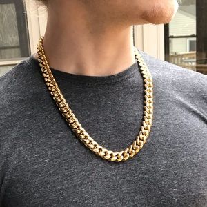 14mm Gold Chain Polished 18K Cuban Link Curb Chain